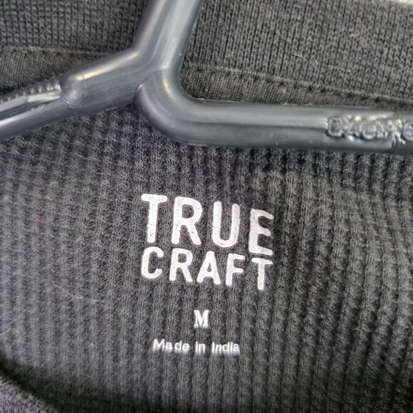 Mens True Craft Black Waffle Knit Thermal T Shirt Long Sleeve Cotton Blend M - Picture 2 of 7